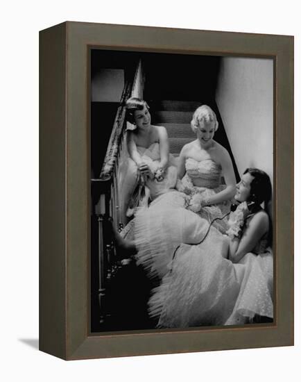 Infected with Telephonitis, the Nyvall Sisters, Sally, Sue, and Ginny, All Talking on the Phone-Grey Villet-Framed Premier Image Canvas