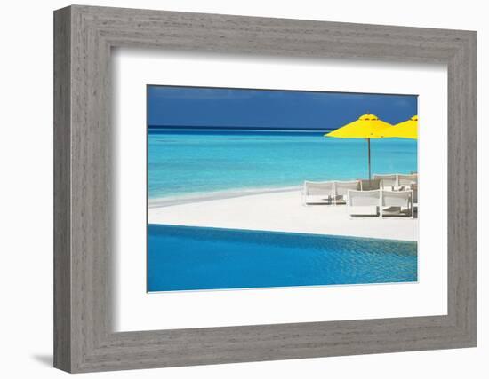 Infinity Pool and Lounge Chairs, Maldives, Indian Ocean, Asia-Sakis Papadopoulos-Framed Photographic Print
