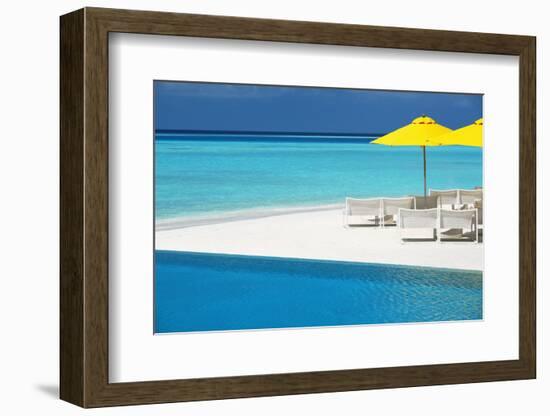 Infinity Pool and Lounge Chairs, Maldives, Indian Ocean, Asia-Sakis Papadopoulos-Framed Photographic Print