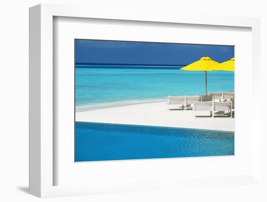 Infinity Pool and Lounge Chairs, Maldives, Indian Ocean, Asia-Sakis Papadopoulos-Framed Photographic Print