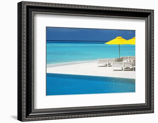 Infinity Pool and Lounge Chairs, Maldives, Indian Ocean, Asia-Sakis Papadopoulos-Framed Photographic Print