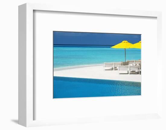 Infinity Pool and Lounge Chairs, Maldives, Indian Ocean, Asia-Sakis Papadopoulos-Framed Photographic Print