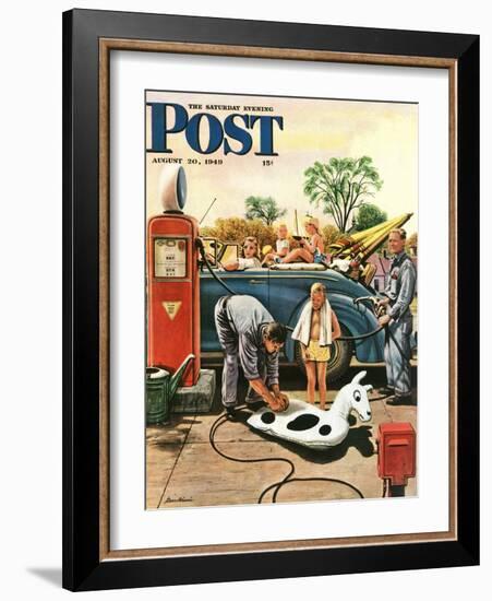 "Inflating Beach Toy," Saturday Evening Post Cover, August 20, 1949-Stevan Dohanos-Framed Giclee Print