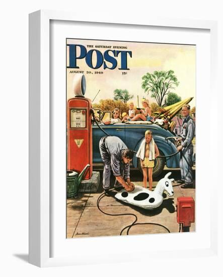 "Inflating Beach Toy," Saturday Evening Post Cover, August 20, 1949-Stevan Dohanos-Framed Giclee Print