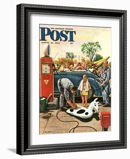 "Inflating Beach Toy," Saturday Evening Post Cover, August 20, 1949-Stevan Dohanos-Framed Giclee Print