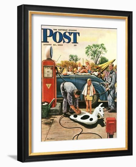 "Inflating Beach Toy," Saturday Evening Post Cover, August 20, 1949-Stevan Dohanos-Framed Giclee Print