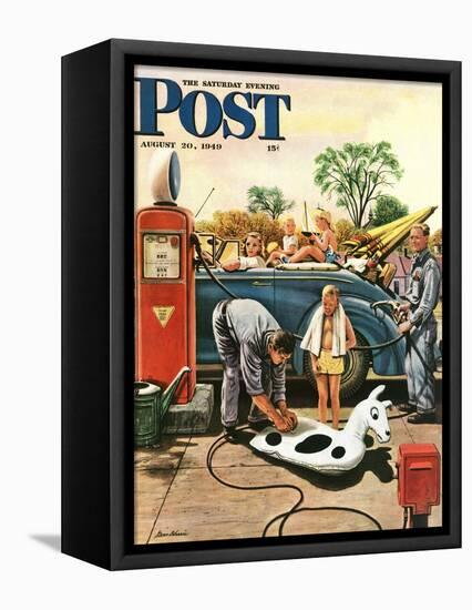 "Inflating Beach Toy," Saturday Evening Post Cover, August 20, 1949-Stevan Dohanos-Framed Premier Image Canvas