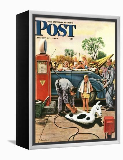 "Inflating Beach Toy," Saturday Evening Post Cover, August 20, 1949-Stevan Dohanos-Framed Premier Image Canvas