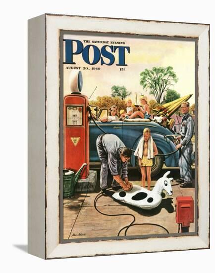 "Inflating Beach Toy," Saturday Evening Post Cover, August 20, 1949-Stevan Dohanos-Framed Premier Image Canvas