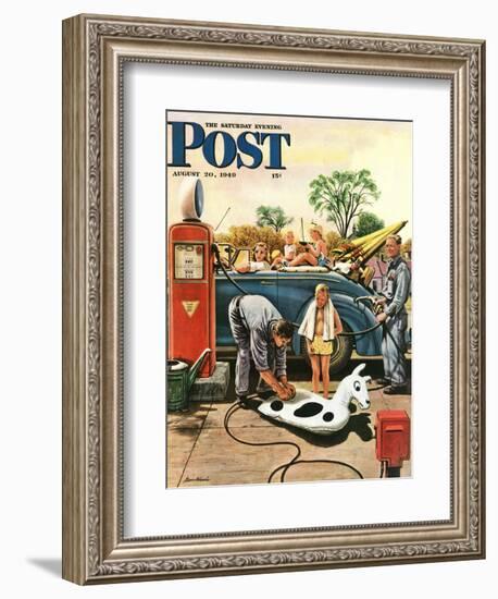 "Inflating Beach Toy," Saturday Evening Post Cover, August 20, 1949-Stevan Dohanos-Framed Giclee Print