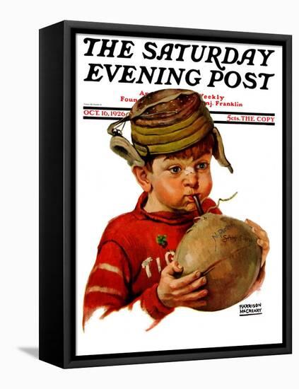 "Inflating Football," Saturday Evening Post Cover, October 16, 1926-Harrison Mccreary-Framed Premier Image Canvas