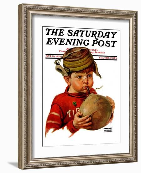 "Inflating Football," Saturday Evening Post Cover, October 16, 1926-Harrison Mccreary-Framed Giclee Print