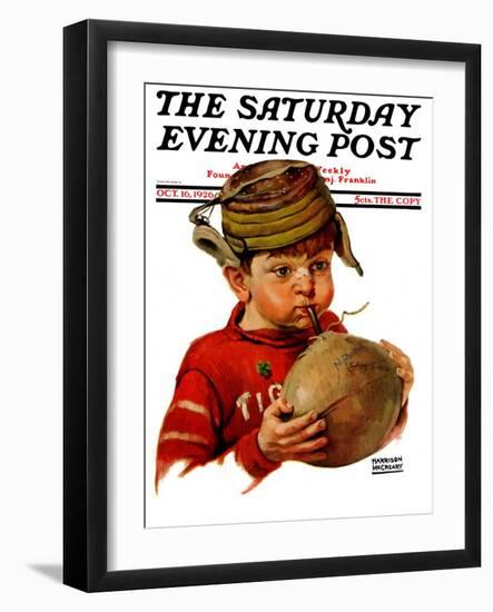 "Inflating Football," Saturday Evening Post Cover, October 16, 1926-Harrison Mccreary-Framed Giclee Print