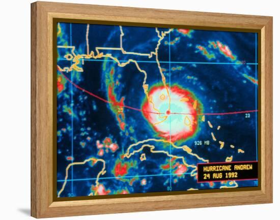 Infrared Image of Hurricane Andrew Crossing the Florida Coast on August 24, 1992-null-Framed Stretched Canvas