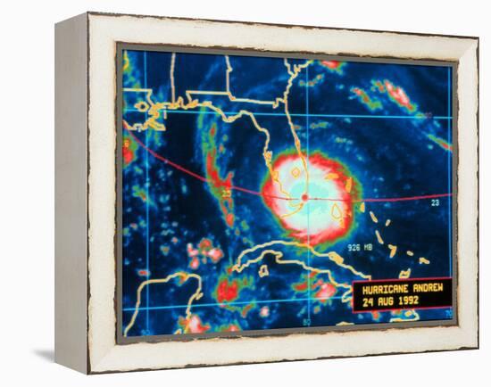 Infrared Image of Hurricane Andrew Crossing the Florida Coast on August 24, 1992-null-Framed Stretched Canvas