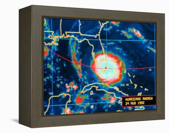 Infrared Image of Hurricane Andrew Crossing the Florida Coast on August 24, 1992-null-Framed Stretched Canvas