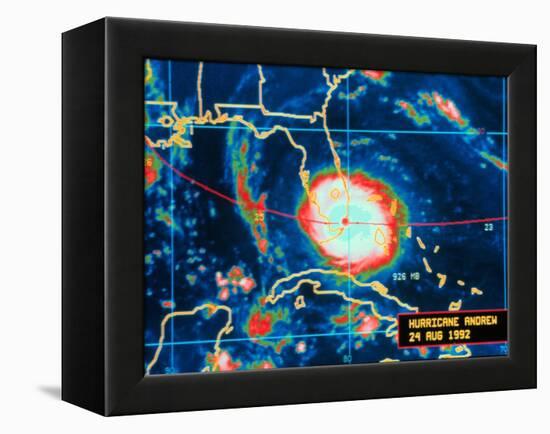 Infrared Image of Hurricane Andrew Crossing the Florida Coast on August 24, 1992-null-Framed Stretched Canvas