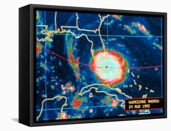 Infrared Image of Hurricane Andrew Crossing the Florida Coast on August 24, 1992-null-Framed Stretched Canvas
