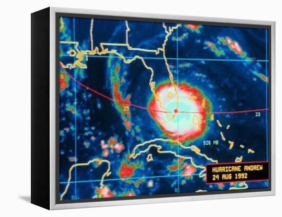 Infrared Image of Hurricane Andrew Crossing the Florida Coast on August 24, 1992-null-Framed Stretched Canvas