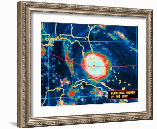 Infrared Image of Hurricane Andrew Crossing the Florida Coast on August 24, 1992-null-Framed Photo