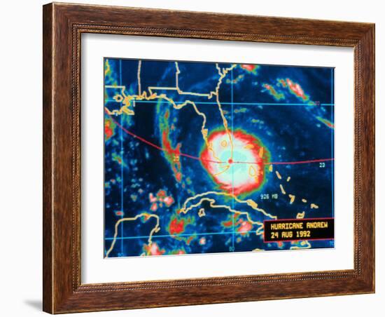 Infrared Image of Hurricane Andrew Crossing the Florida Coast on August 24, 1992-null-Framed Photo