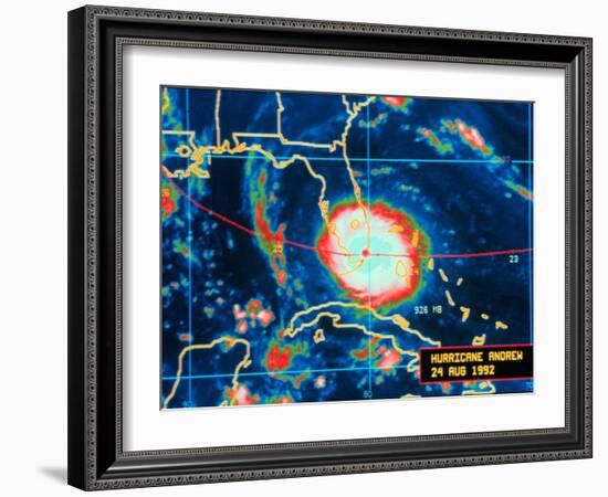 Infrared Image of Hurricane Andrew Crossing the Florida Coast on August 24, 1992-null-Framed Photo