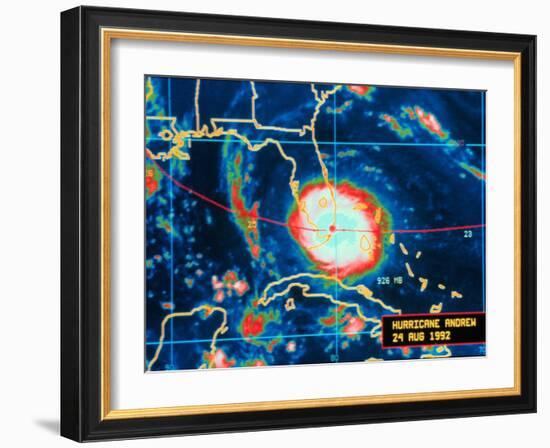 Infrared Image of Hurricane Andrew Crossing the Florida Coast on August 24, 1992-null-Framed Photo