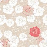 Seamless Retro Vector Floral Pattern with Classic White and Red Roses on Beige Background.-IngaLinder-Art Print