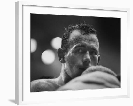 Ingemar Johansson Looking on During Title Bout Against Patterson-George Silk-Framed Premium Photographic Print