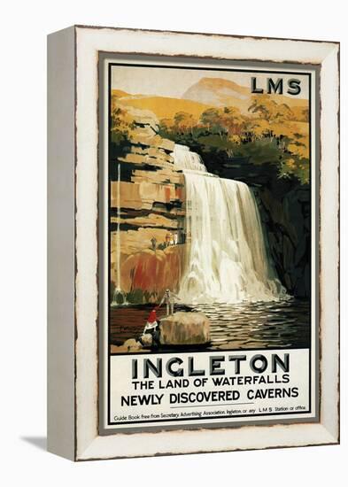 Ingleton, England - Spectators Climb on Waterfall Railway Poster-Lantern Press-Framed Stretched Canvas