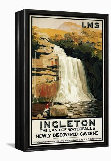 Ingleton, England - Spectators Climb on Waterfall Railway Poster-Lantern Press-Framed Stretched Canvas