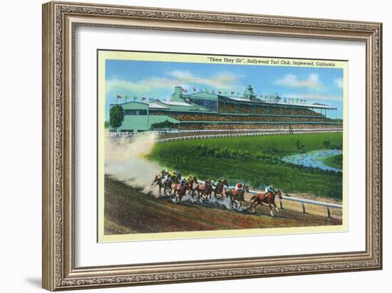 Inglewood, California - Hollywood Turf Club View of a Horse Race-Lantern Press-Framed Art Print