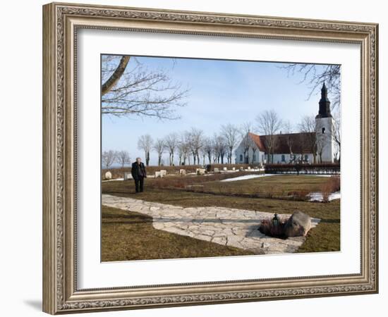 Ingmar Bergman's Grave and Faro Kyrkorad Church, Faro Island Off of Gotland Island, Sweden-Kim Walker-Framed Photographic Print