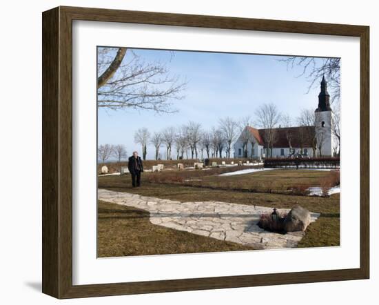 Ingmar Bergman's Grave and Faro Kyrkorad Church, Faro Island Off of Gotland Island, Sweden-Kim Walker-Framed Photographic Print