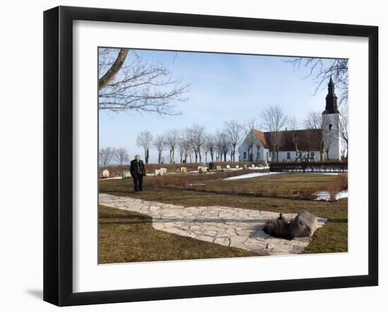 Ingmar Bergman's Grave and Faro Kyrkorad Church, Faro Island Off of Gotland Island, Sweden-Kim Walker-Framed Photographic Print