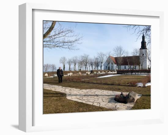 Ingmar Bergman's Grave and Faro Kyrkorad Church, Faro Island Off of Gotland Island, Sweden-Kim Walker-Framed Photographic Print