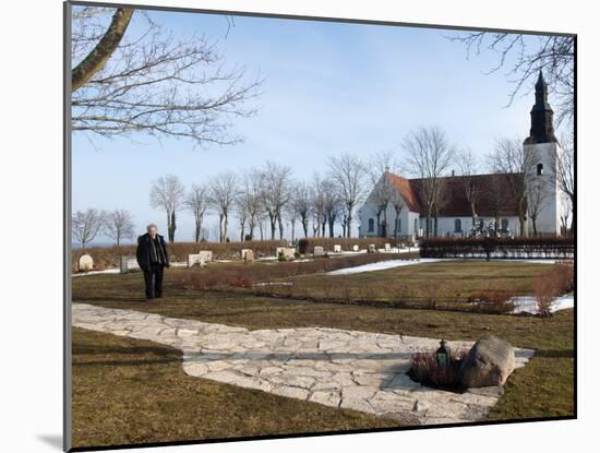 Ingmar Bergman's Grave and Faro Kyrkorad Church, Faro Island Off of Gotland Island, Sweden-Kim Walker-Mounted Photographic Print