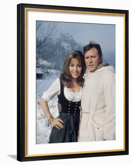 Ingrid Pitt as "Heidi" with Richard Burton During the Filming of the Movie "Where Eagles Dare"-Loomis Dean-Framed Premium Photographic Print