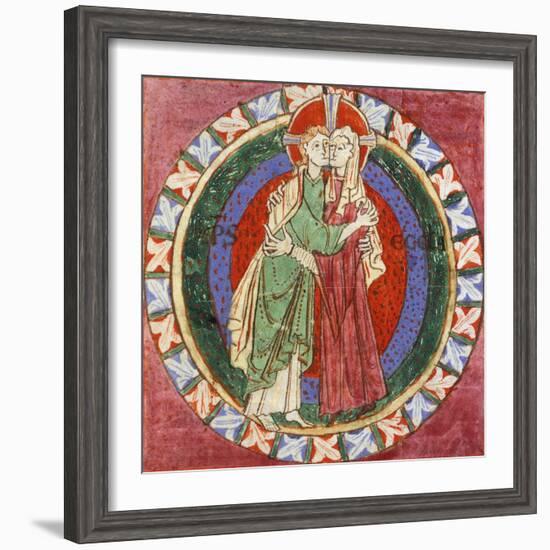 Initial Capital Letter 'O' Depicting Christ Embracing His Church, Miniature from French Gospel-null-Framed Giclee Print