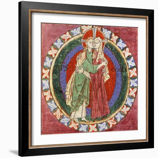 Initial Capital Letter 'O' Depicting Christ Embracing His Church, Miniature from French Gospel-null-Framed Giclee Print