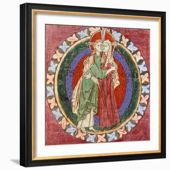 Initial Capital Letter 'O' Depicting Christ Embracing His Church, Miniature from French Gospel-null-Framed Giclee Print