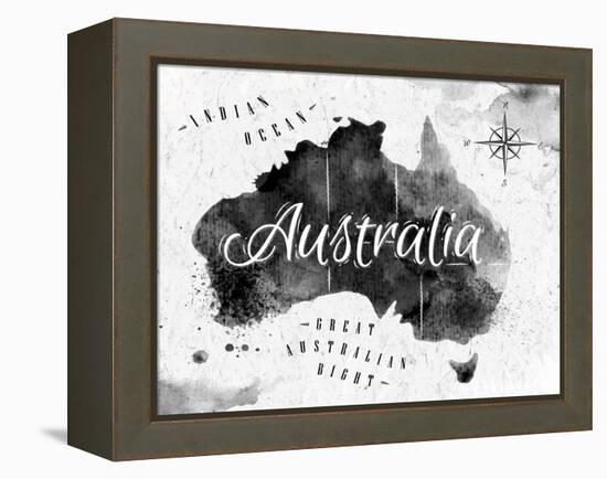 Ink Australia Map-anna42f-Framed Stretched Canvas