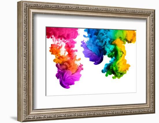 Ink in Water Isolated on White Background. Rainbow of Colors-Casther-Framed Photographic Print