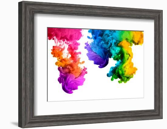 Ink in Water Isolated on White Background. Rainbow of Colors-Casther-Framed Photographic Print