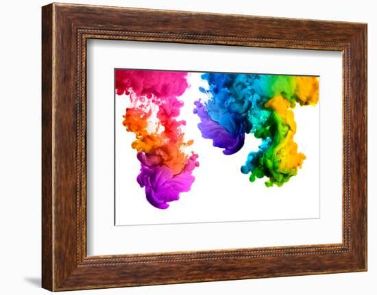 Ink in Water Isolated on White Background. Rainbow of Colors-Casther-Framed Photographic Print