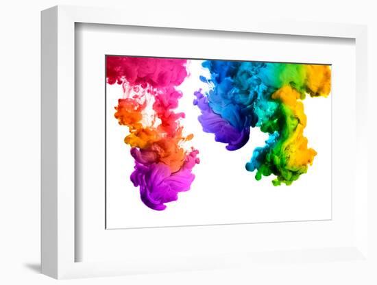 Ink in Water Isolated on White Background. Rainbow of Colors-Casther-Framed Photographic Print