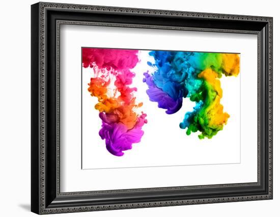 Ink in Water Isolated on White Background. Rainbow of Colors-Casther-Framed Photographic Print