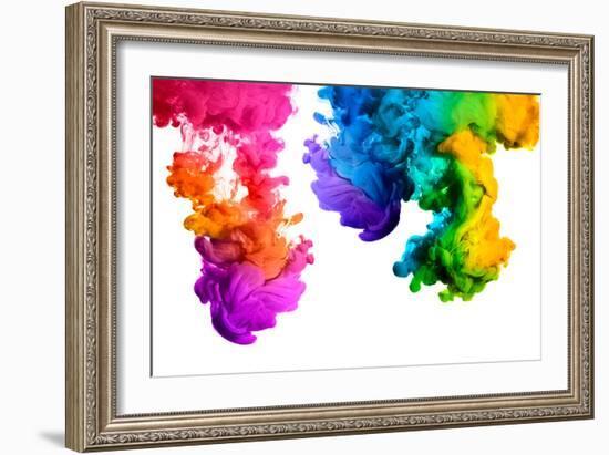 Ink in Water Isolated on White Background. Rainbow of Colors-Casther-Framed Photographic Print