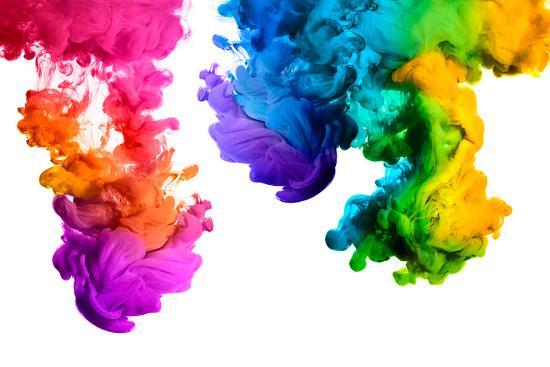 Ink In Water Isolated On White Background Rainbow Of Colors