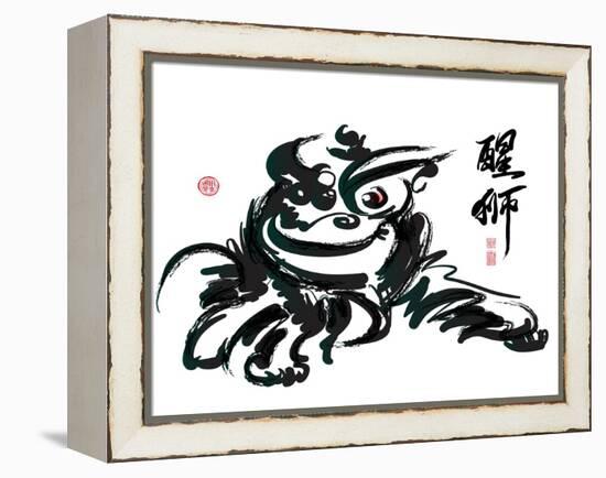 Ink Painting Of Chinese Lion Dance Translation Of Chinese Text: The Consciousness Of Lion-yienkeat-Framed Stretched Canvas